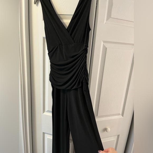 Black stretch material pants suit with shoulder embellishments - Picture 4 of 4